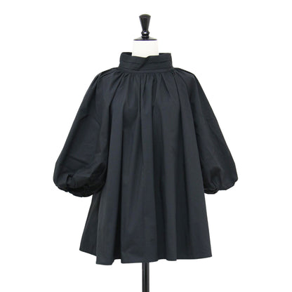 21秋冬 バルーンスリーブ ブラウス / プルオーバー 5分袖 スタンドカラー タック