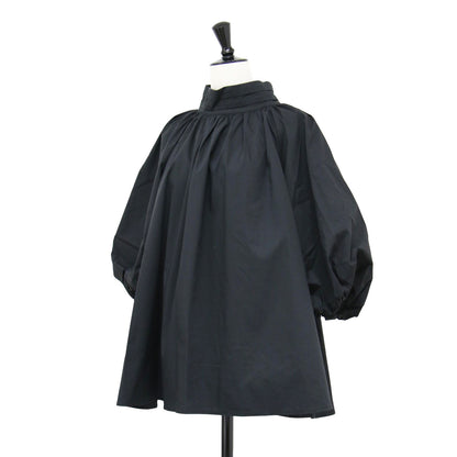 21秋冬 バルーンスリーブ ブラウス / プルオーバー 5分袖 スタンドカラー タック