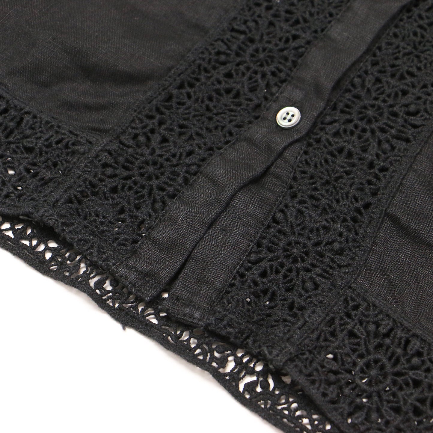 リネン レース 半袖 ブラウス / シャツ ショートスリーブ ノーカラー ワイド