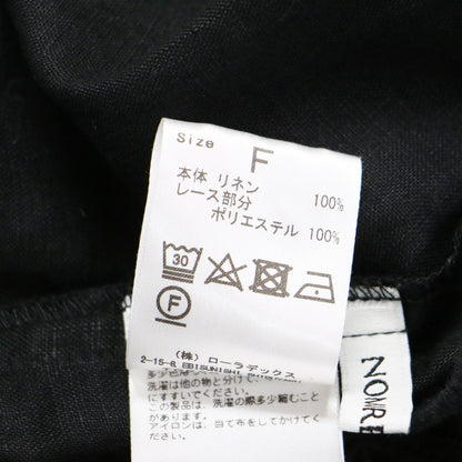 リネン レース 半袖 ブラウス / シャツ ショートスリーブ ノーカラー ワイド