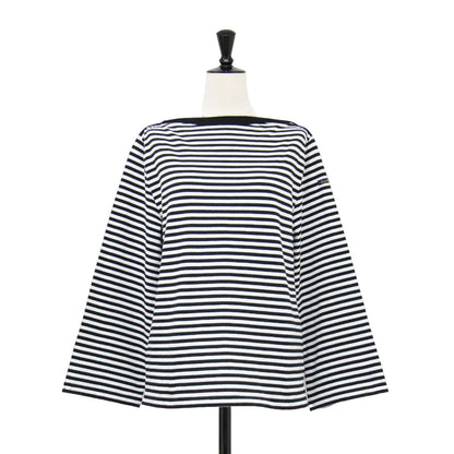 肩ボタン ボートネック ボーダー カットソー / Tシャツ プルオーバー 長袖 コットン