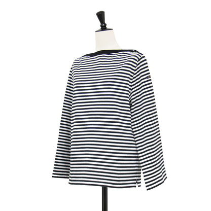 肩ボタン ボートネック ボーダー カットソー / Tシャツ プルオーバー 長袖 コットン