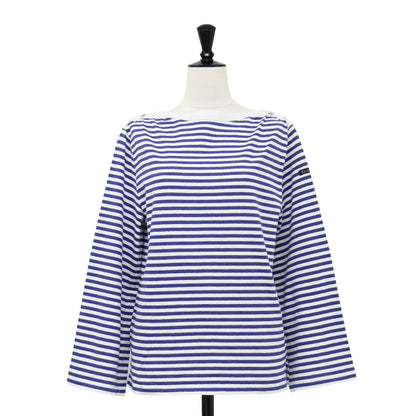 ボートネック フレア ボーダー カットソー / Tシャツ プルオーバー 長袖 シルバーボタン