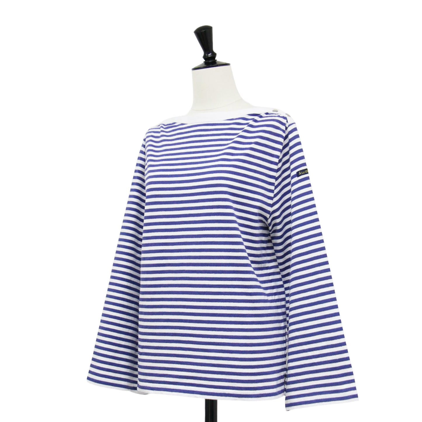 ボートネック フレア ボーダー カットソー / Tシャツ プルオーバー 長袖 シルバーボタン