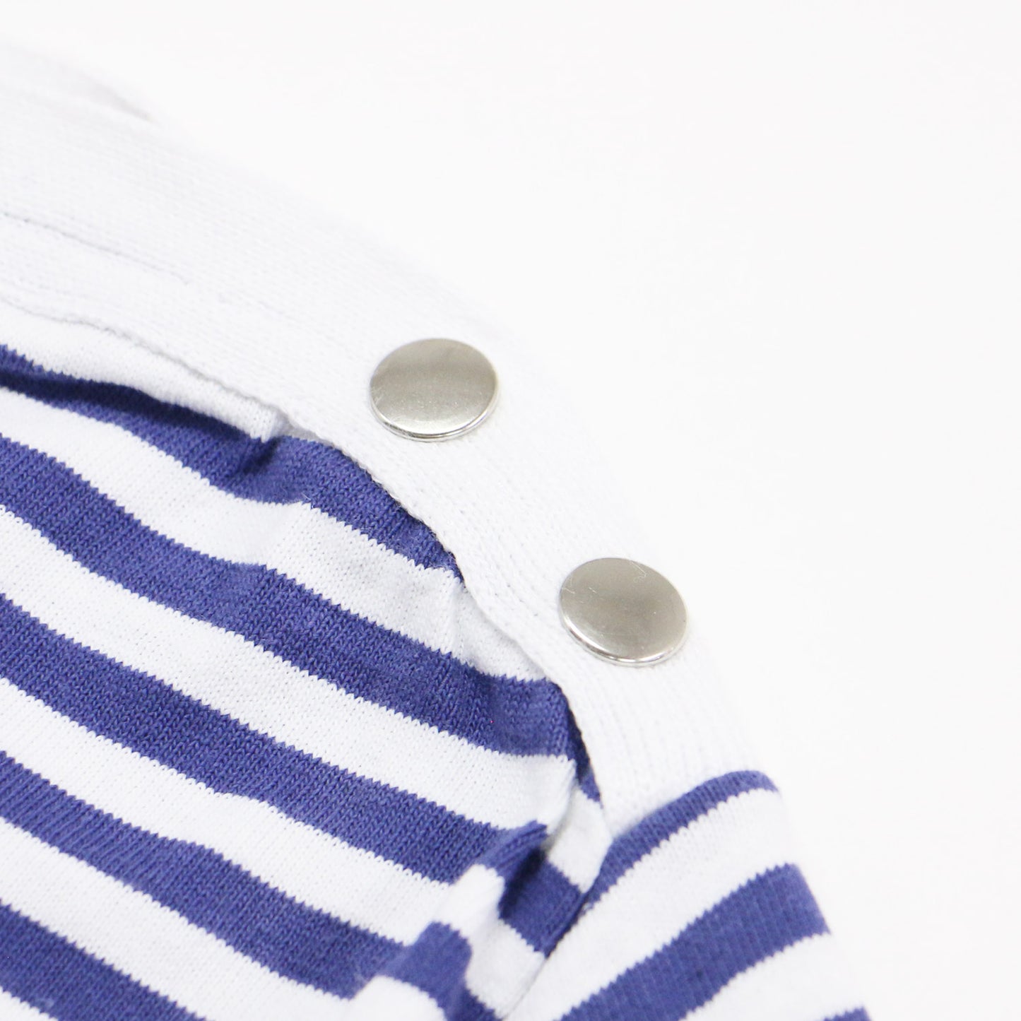 ボートネック フレア ボーダー カットソー / Tシャツ プルオーバー 長袖 シルバーボタン