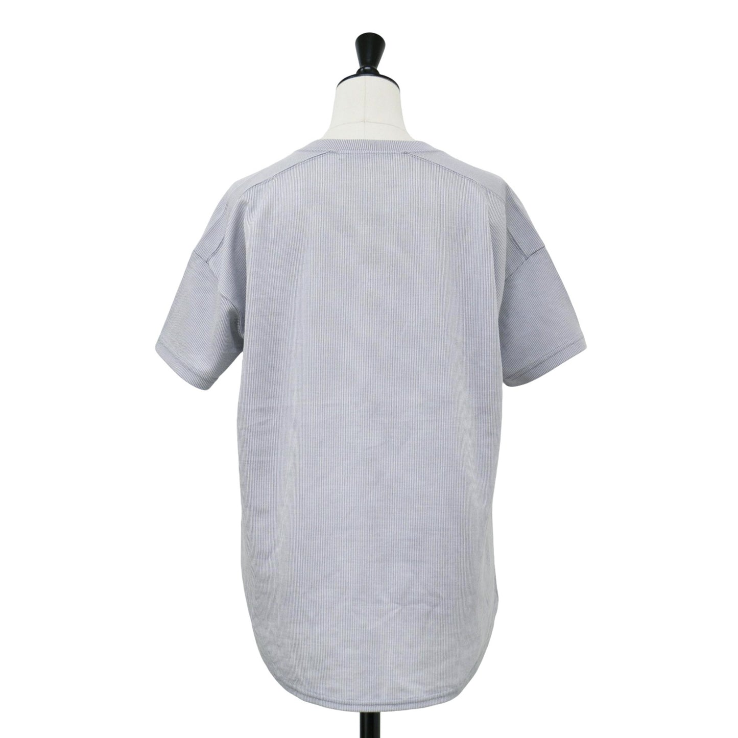 ストライプ柄 前開き 半袖 カットソー / Tシャツ クルーネック ポケット
