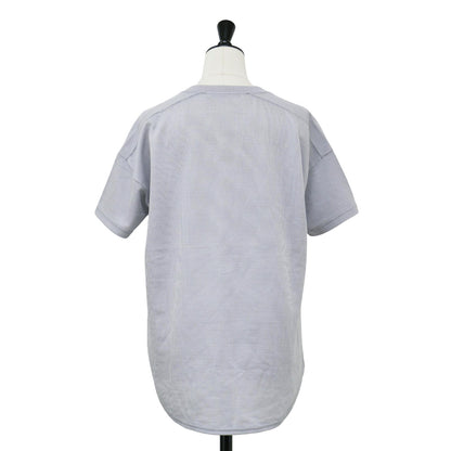 ストライプ柄 前開き 半袖 カットソー / Tシャツ クルーネック ポケット