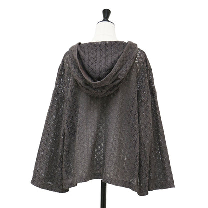 レトロフラワー ラッセルレース フード ブラウス / ショート丈 長袖 ドロップショルダー 花柄 コットン
