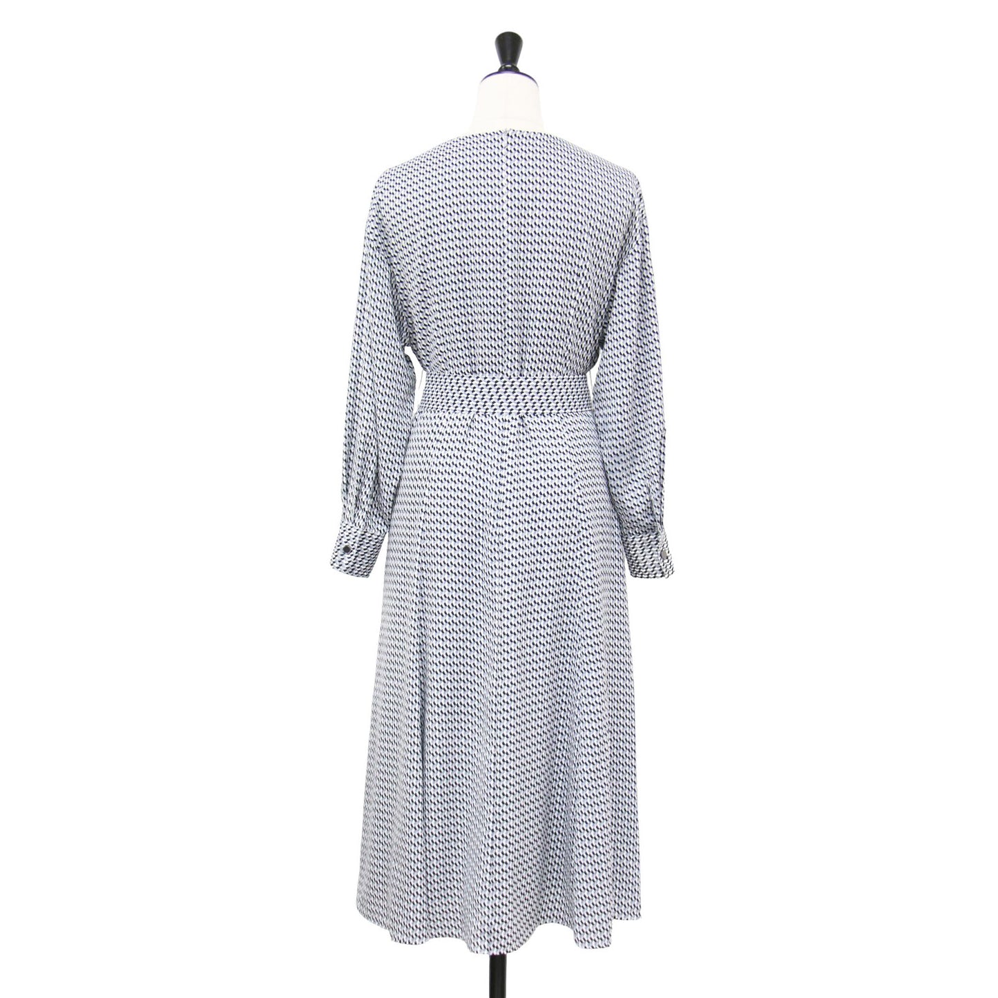 ジオメ柄 マーメイドワンピース / ロング丈 Vネック 長袖 幾何学柄 総柄 プリント リボン ウォッシャブル