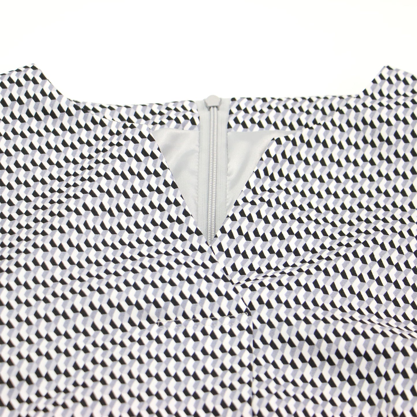 ジオメ柄 マーメイドワンピース / ロング丈 Vネック 長袖 幾何学柄 総柄 プリント リボン ウォッシャブル