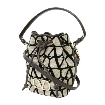 Vロゴ シグネチャー トワル イコノグラフ ミニ バケットバッグ / ドローストリング 2WAY レザー コットン