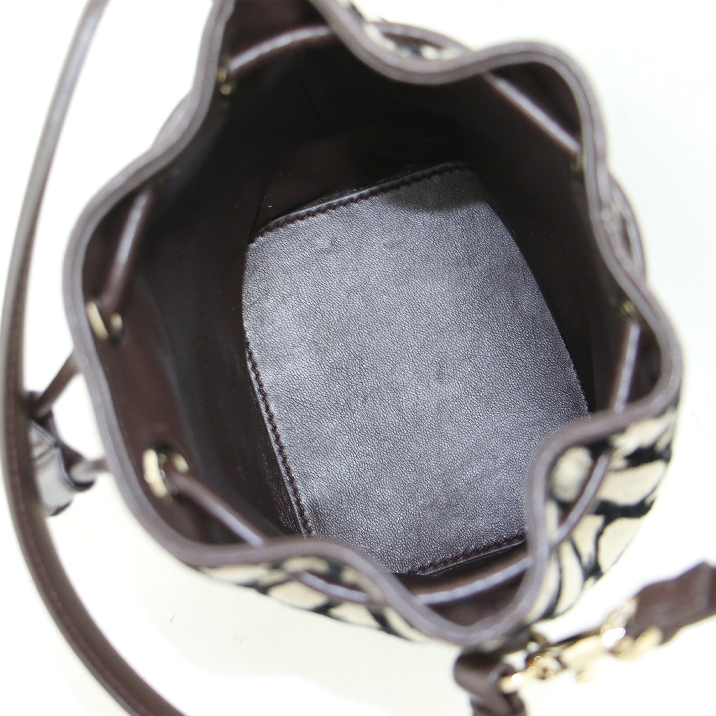 Vロゴ シグネチャー トワル イコノグラフ ミニ バケットバッグ / ドローストリング 2WAY レザー コットン