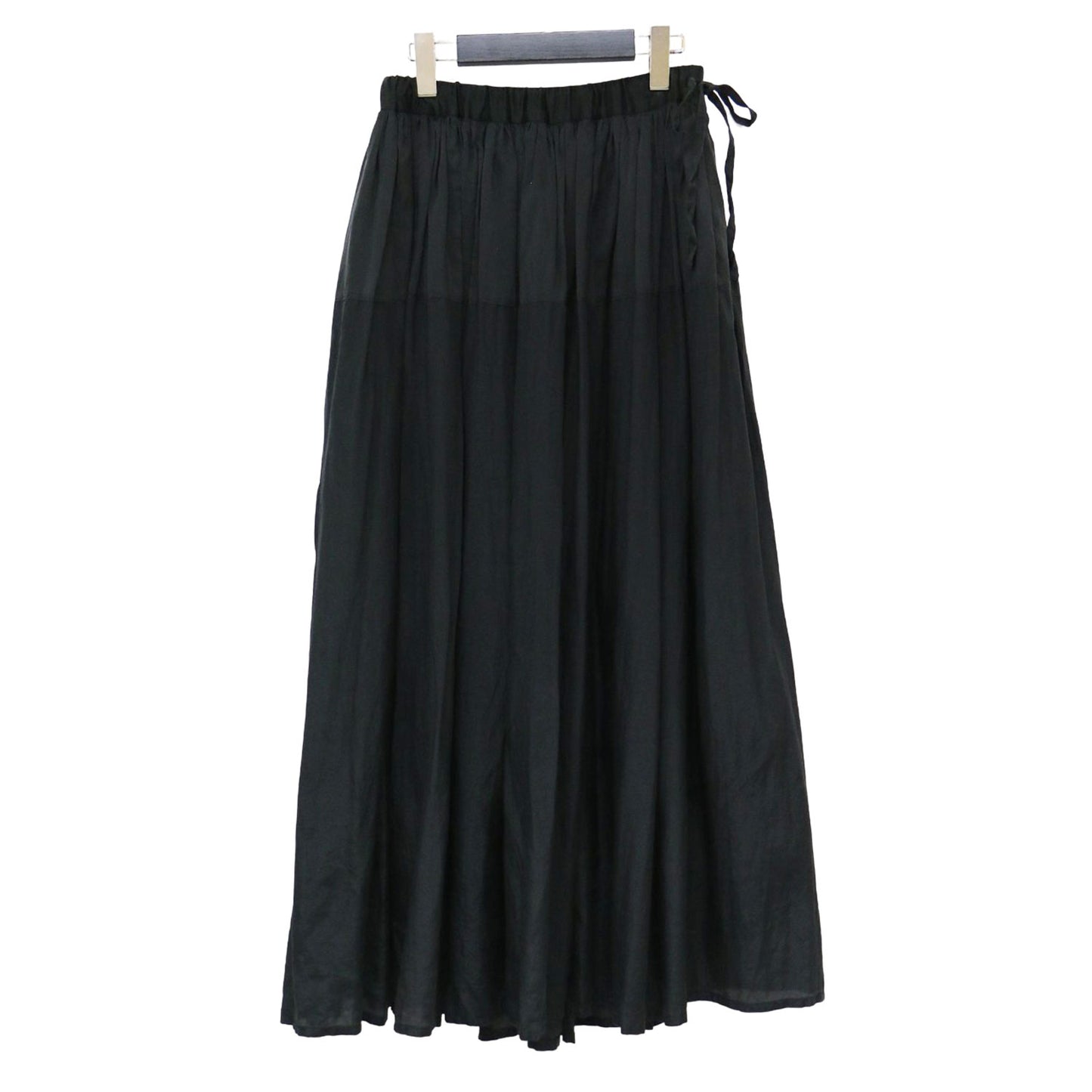 コットン シルク ギャザー ロング スカート / マキシ丈 ウエストゴム サイドリボン