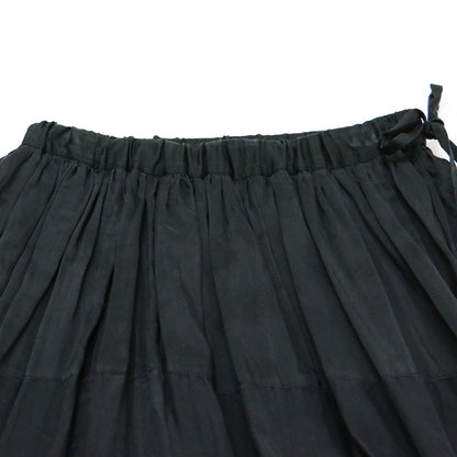 コットン シルク ギャザー ロング スカート / マキシ丈 ウエストゴム サイドリボン