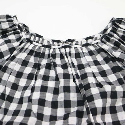 ギンガム ギャザー ボリューム ブラウス / 7分袖 ラグランスリーブ ラウンドネック チェック柄