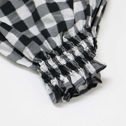 ギンガム ギャザー ボリューム ブラウス / 7分袖 ラグランスリーブ ラウンドネック チェック柄