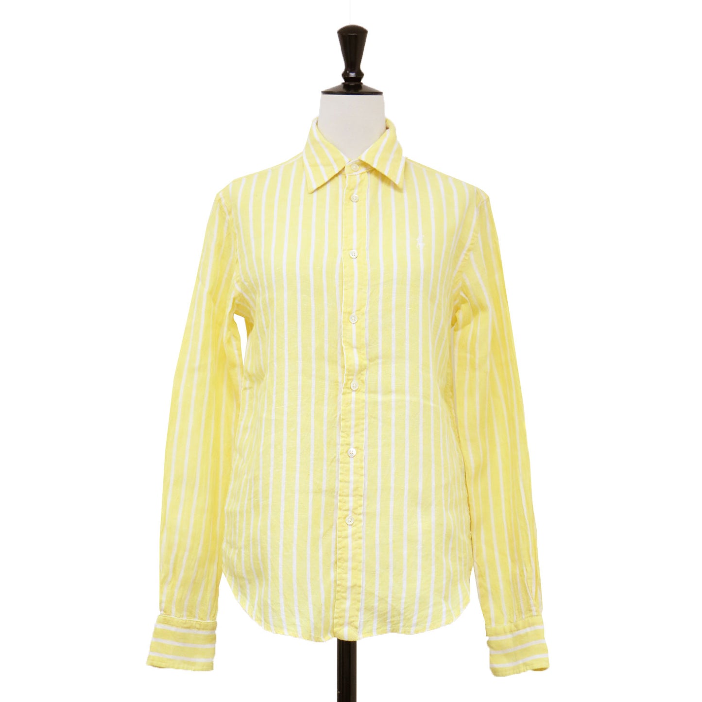 ストライプ柄 リラックスド フィット リネン シャツ / レギュラーカラー 長袖 ポニー刺繍