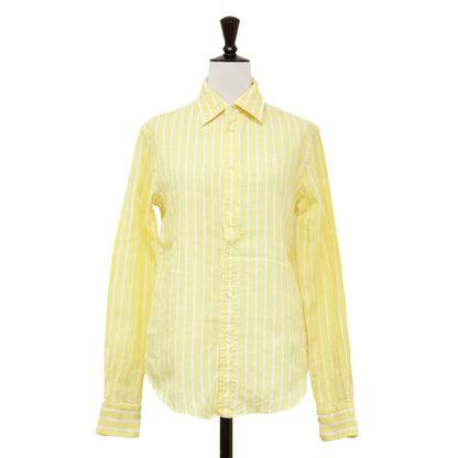 ストライプ柄 リラックスド フィット リネン シャツ / レギュラーカラー 長袖 ポニー刺繍