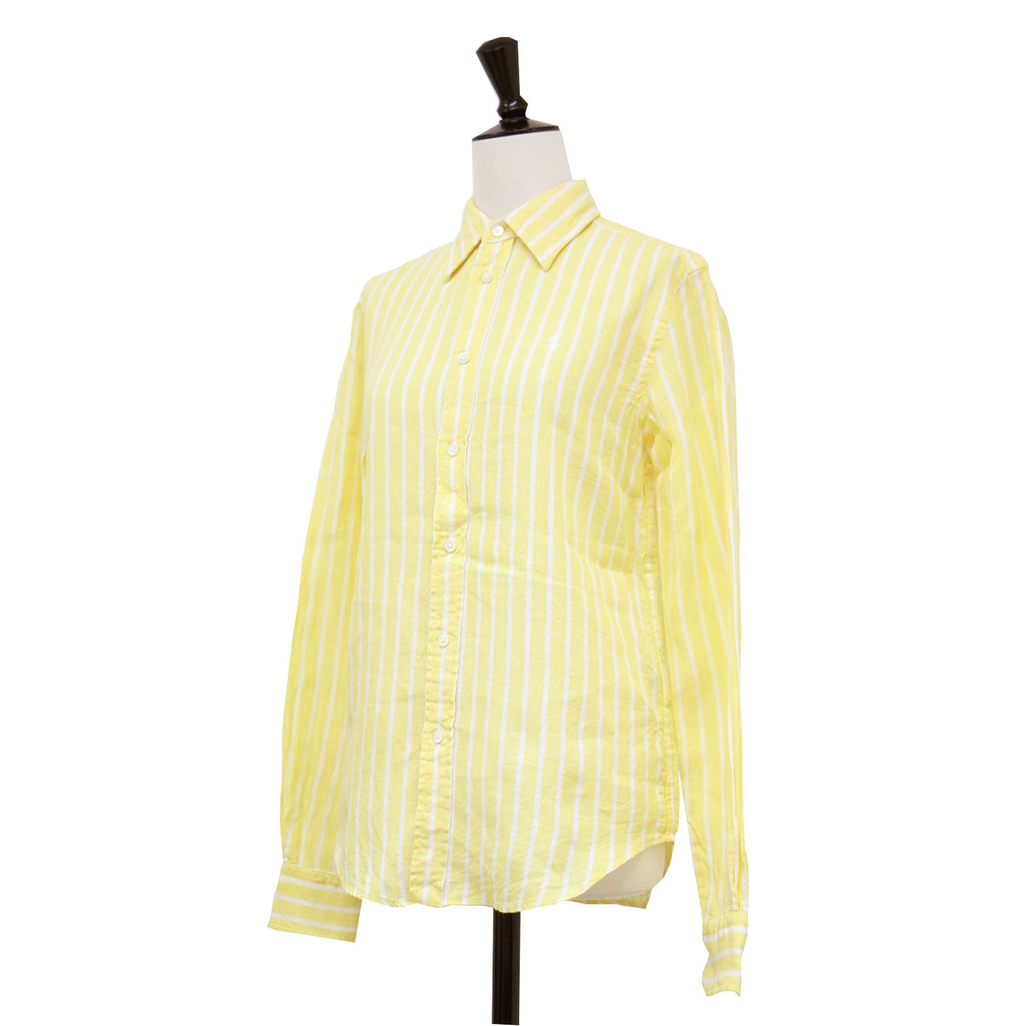 ストライプ柄 リラックスド フィット リネン シャツ / レギュラーカラー 長袖 ポニー刺繍