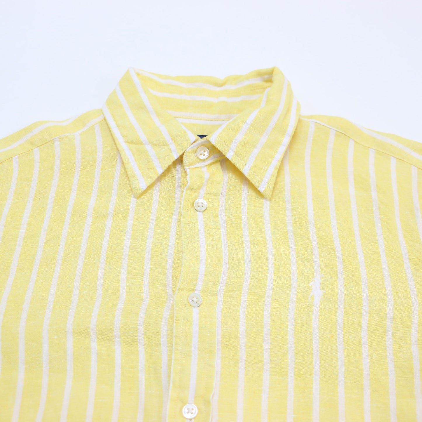 ストライプ柄 リラックスド フィット リネン シャツ / レギュラーカラー 長袖 ポニー刺繍