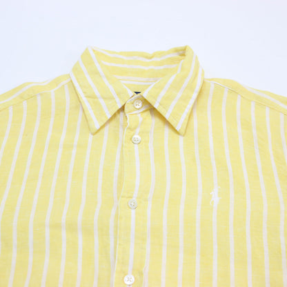 ストライプ柄 リラックスド フィット リネン シャツ / レギュラーカラー 長袖 ポニー刺繍