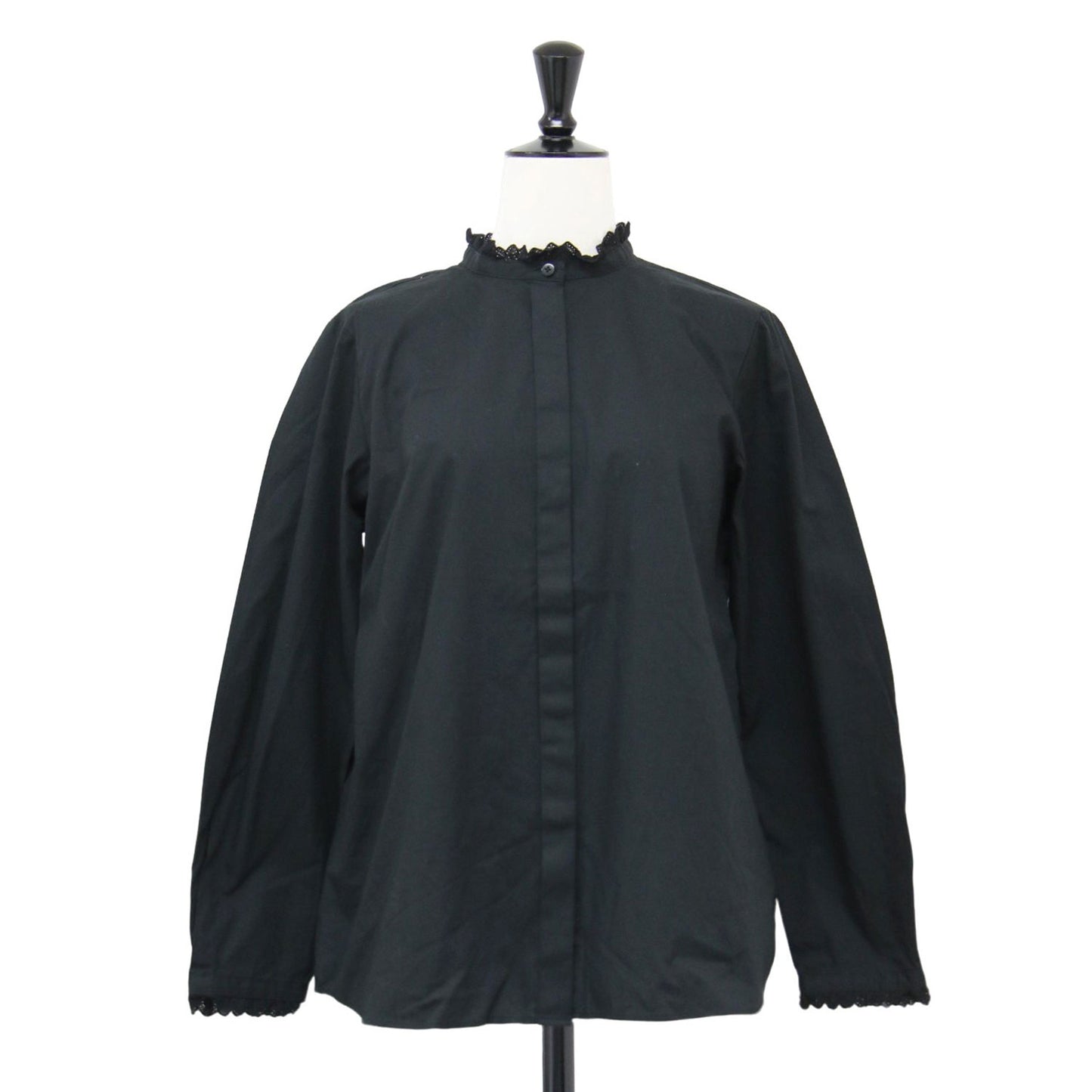 スタンドカラー ロングスリーブ レース ブラウス / シャツ 長袖 タック コットン