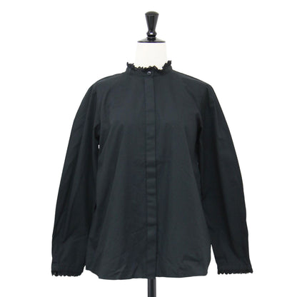 スタンドカラー ロングスリーブ レース ブラウス / シャツ 長袖 タック コットン