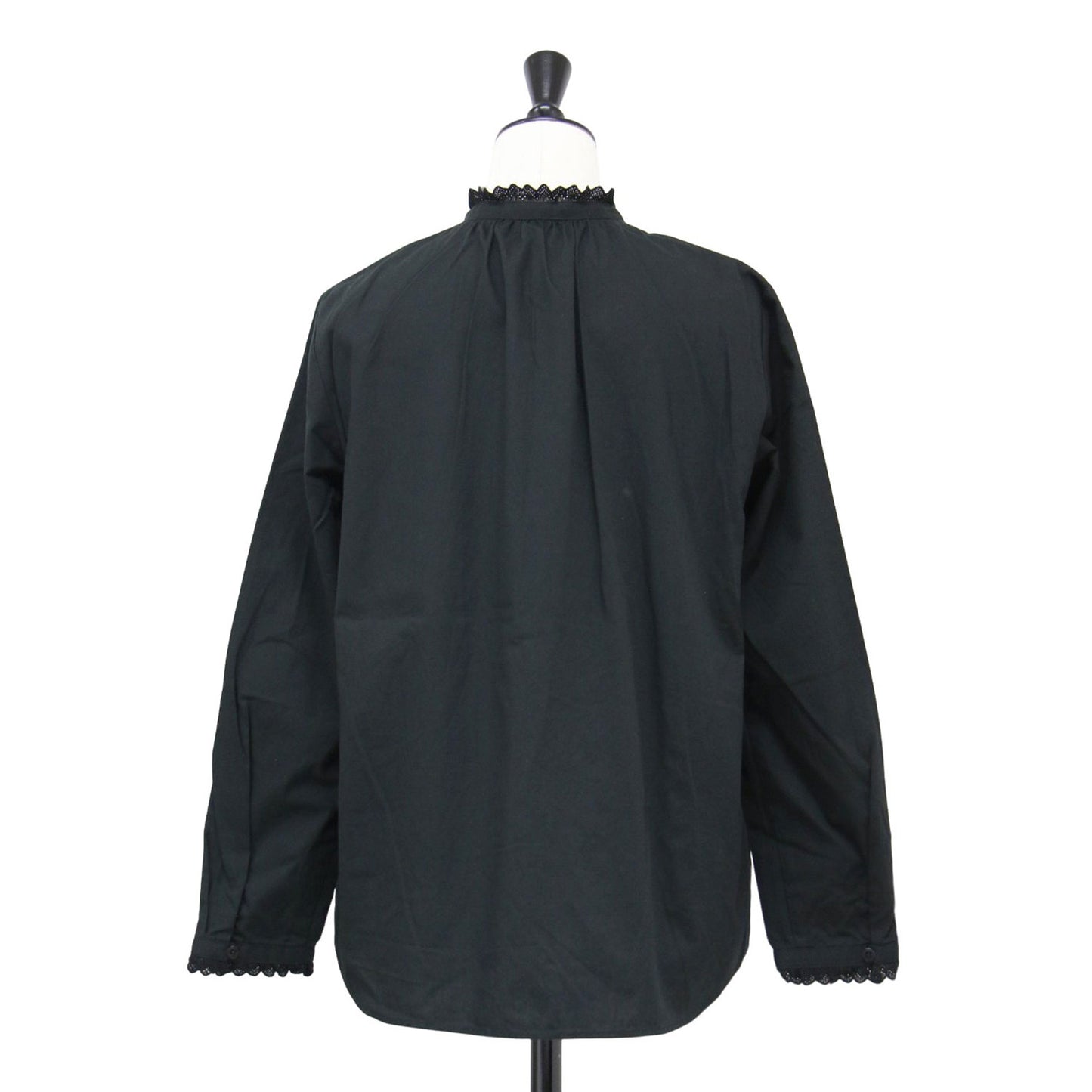 スタンドカラー ロングスリーブ レース ブラウス / シャツ 長袖 タック コットン