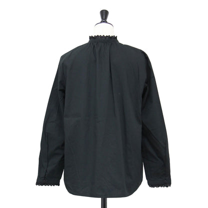 スタンドカラー ロングスリーブ レース ブラウス / シャツ 長袖 タック コットン