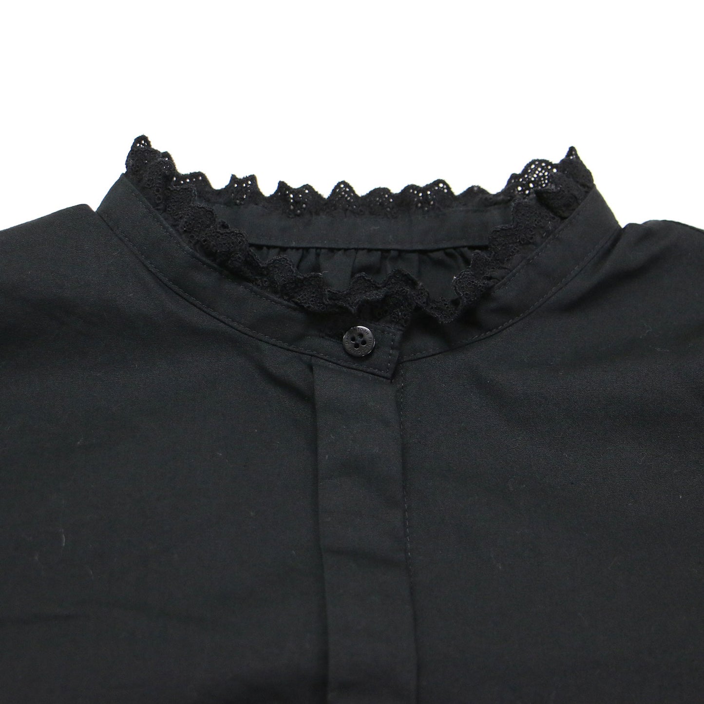 スタンドカラー ロングスリーブ レース ブラウス / シャツ 長袖 タック コットン