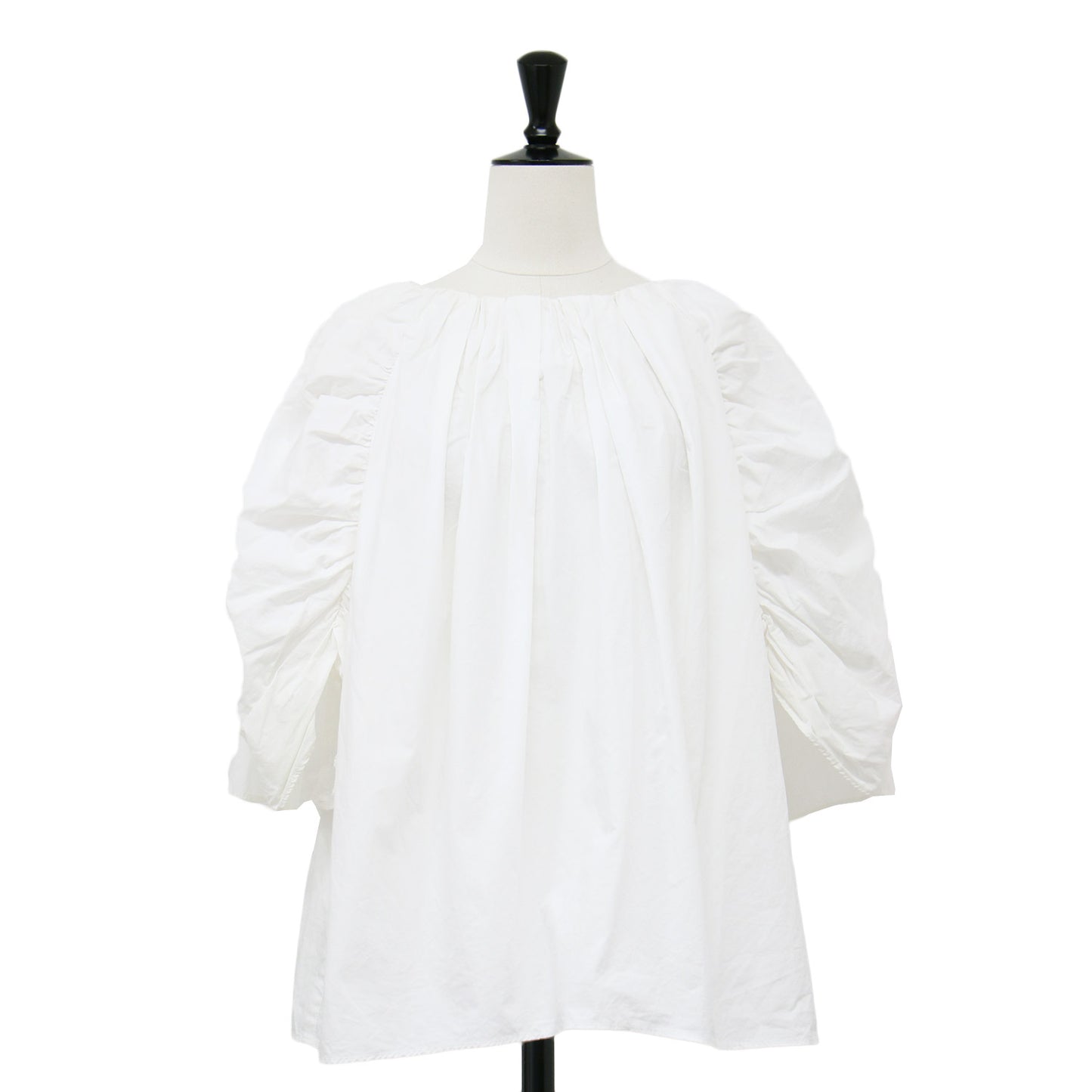 23春夏 ギャザー フレア コットン ブラウス / 半袖 5分袖 綿