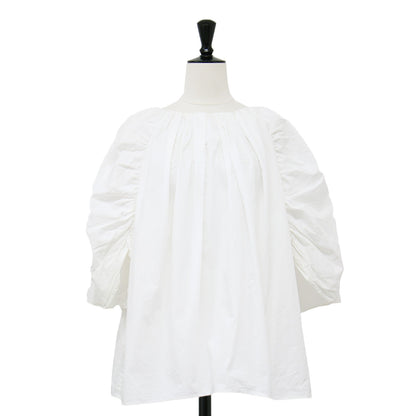 23春夏 ギャザー フレア コットン ブラウス / 半袖 5分袖 綿