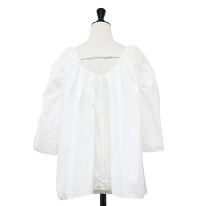 23春夏 ギャザー フレア コットン ブラウス / 半袖 5分袖 綿