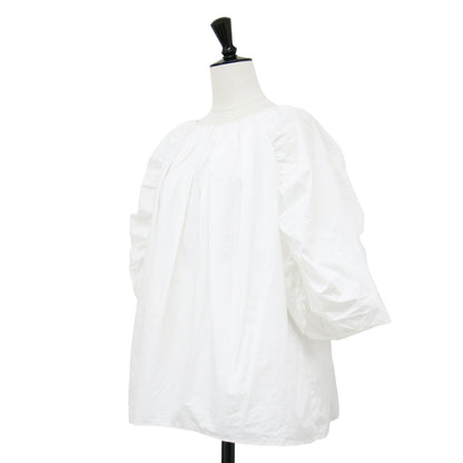 23春夏 ギャザー フレア コットン ブラウス / 半袖 5分袖 綿