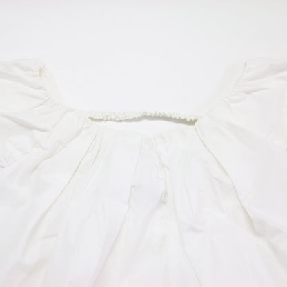 23春夏 ギャザー フレア コットン ブラウス / 半袖 5分袖 綿