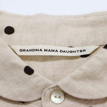 24春夏 コットン リネン ラウンドカラー 半袖 シャツ / ブラウス 丸襟 ドット柄