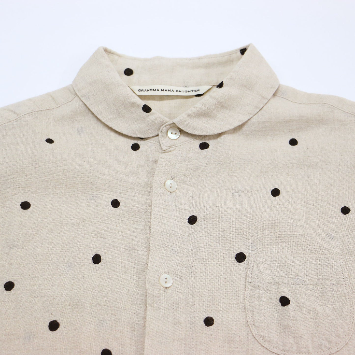 24春夏 コットン リネン ラウンドカラー 半袖 シャツ / ブラウス 丸襟 ドット柄