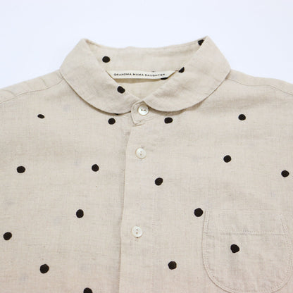 24春夏 コットン リネン ラウンドカラー 半袖 シャツ / ブラウス 丸襟 ドット柄