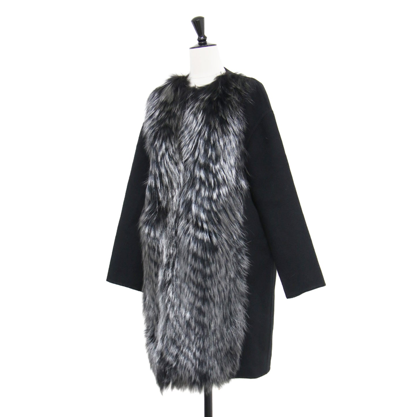 シルバーフォックス カシミヤ コート / FF8181 W18 ノーカラー ミドル丈 リアルファー