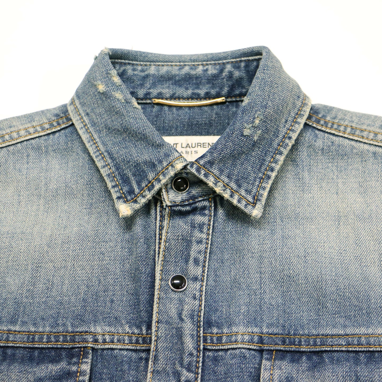 デニム シャツ ワンピース / ミニ丈 半袖 タイト スナップボタン ダメージ加工 コットン