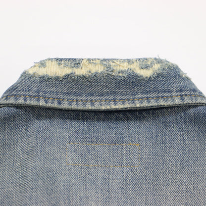 デニム シャツ ワンピース / ミニ丈 半袖 タイト スナップボタン ダメージ加工 コットン