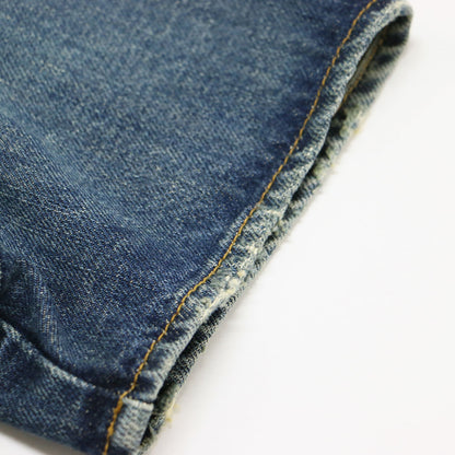 デニム シャツ ワンピース / ミニ丈 半袖 タイト スナップボタン ダメージ加工 コットン