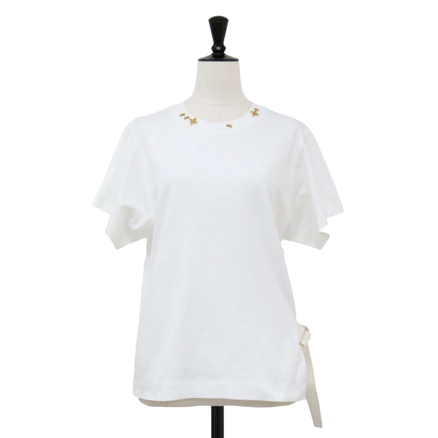 サイドストラップ 半袖 Tシャツ / カットソー クルーネック ショートスリーブ モノグラムフラワー アイレット コットン
