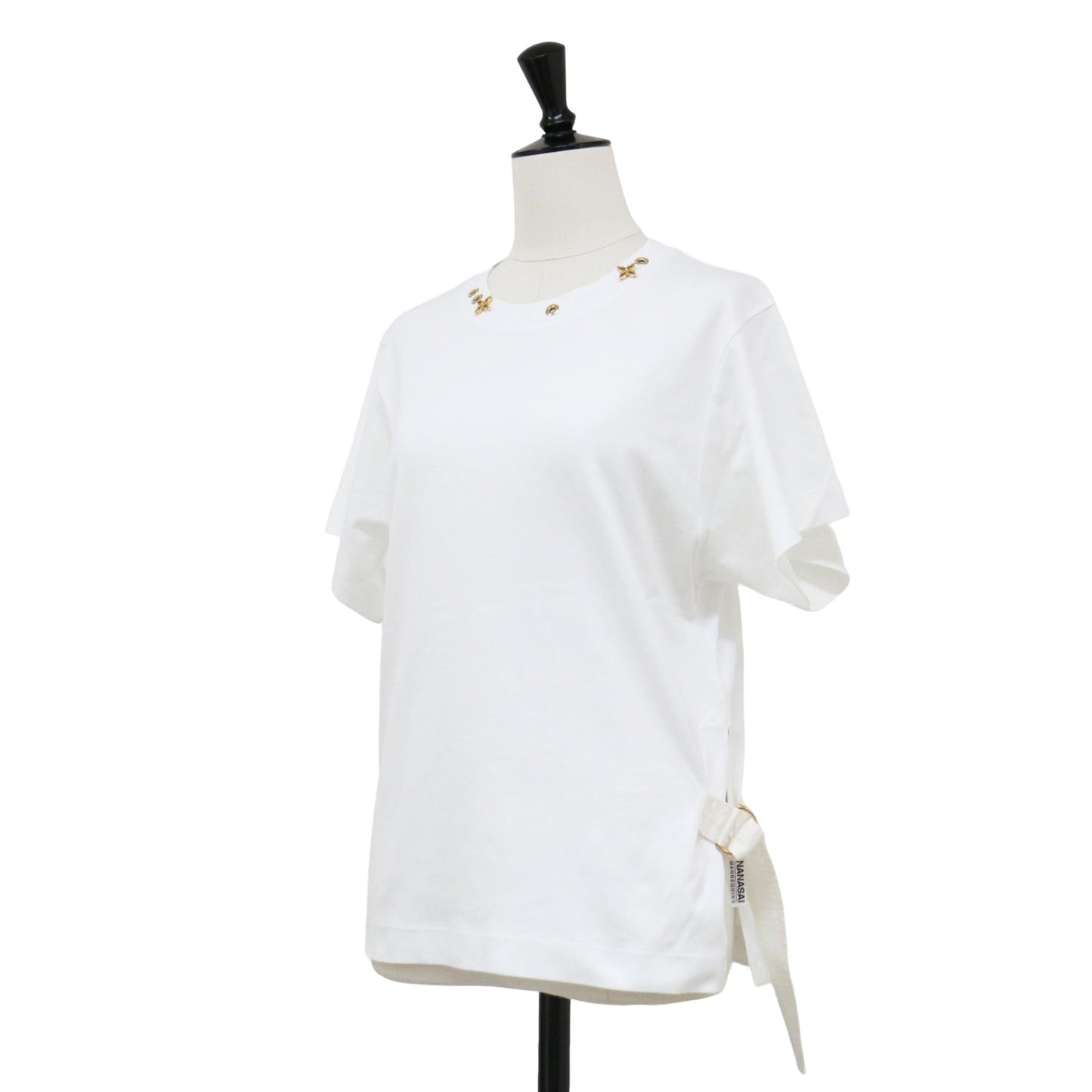 サイドストラップ 半袖 Tシャツ / カットソー クルーネック ショートスリーブ モノグラムフラワー アイレット コットン