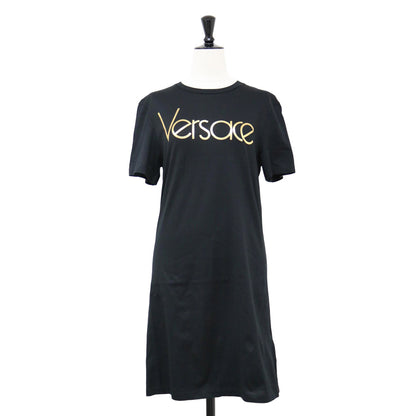 ロゴプリント Tシャツ ミニ ワンピース / クルーネック 長袖 タイト カットソー素材 コットン