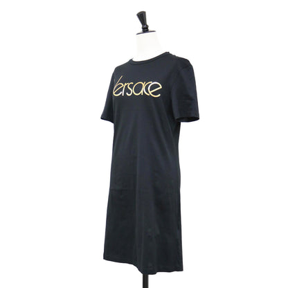 ロゴプリント Tシャツ ミニ ワンピース / クルーネック 長袖 タイト カットソー素材 コットン
