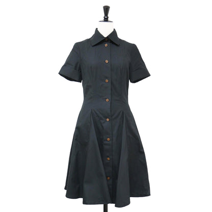 半袖 フレア シャツワンピース / ミディ丈 オーブ刺繍 コットン