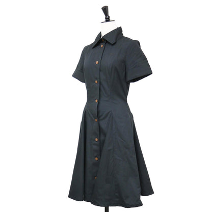 半袖 フレア シャツワンピース / ミディ丈 オーブ刺繍 コットン