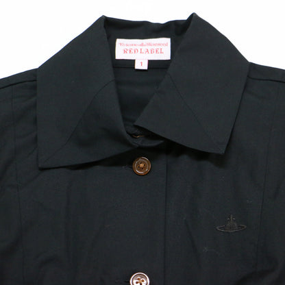 半袖 フレア シャツワンピース / ミディ丈 オーブ刺繍 コットン