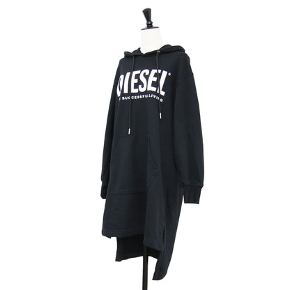 ロゴ プリント パーカー ワンピース / チュニック フーディ スウェット ミディ丈 長袖 裏毛 コットン